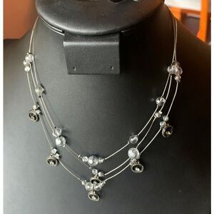 Vintage 3-row Circles and Crystals Necklace, Unmarked